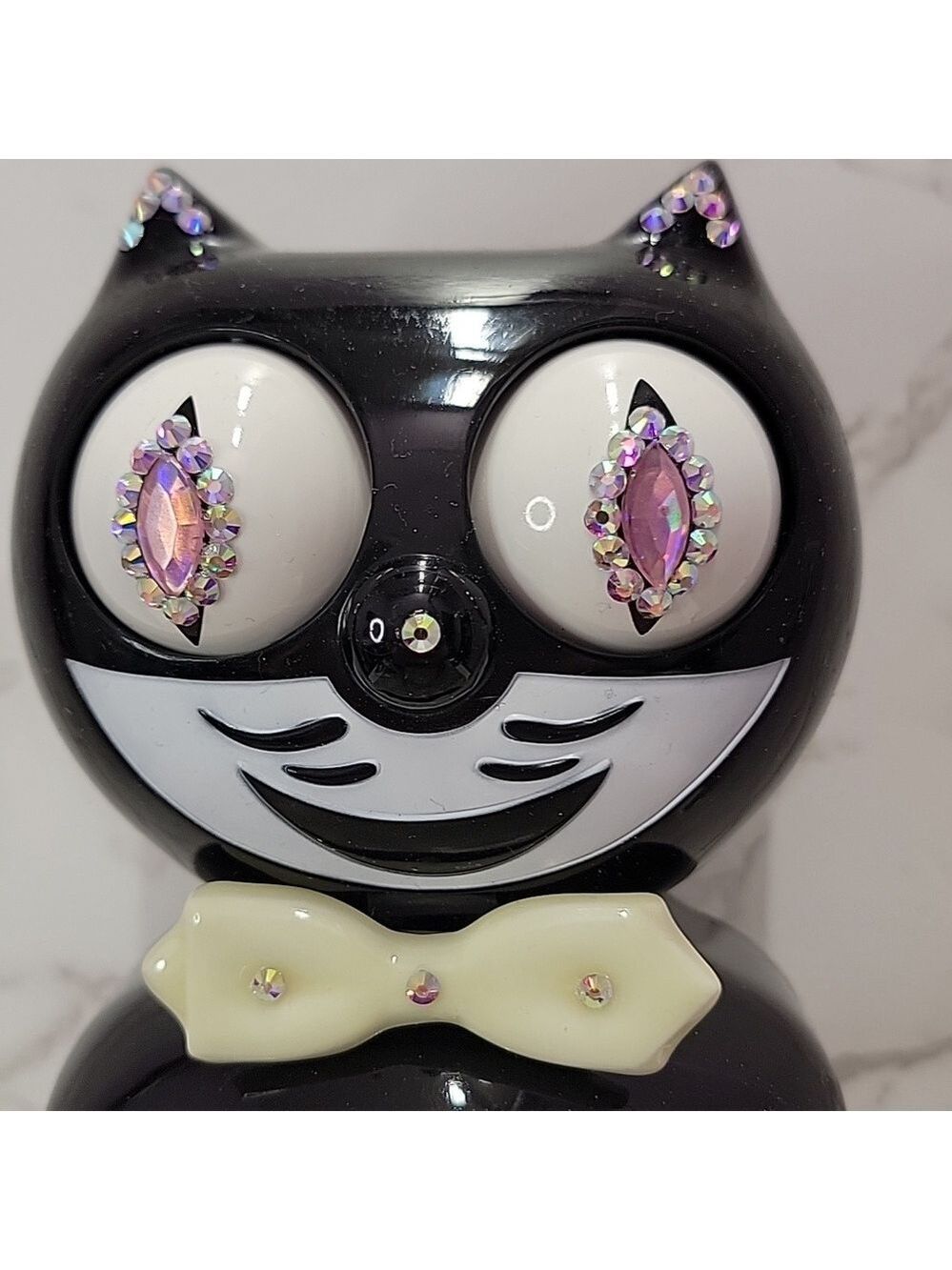 Jeweled Black Kit-Cat Klock clock with GLOW IN THE DARK BOW TIE - Picture 1 of 9